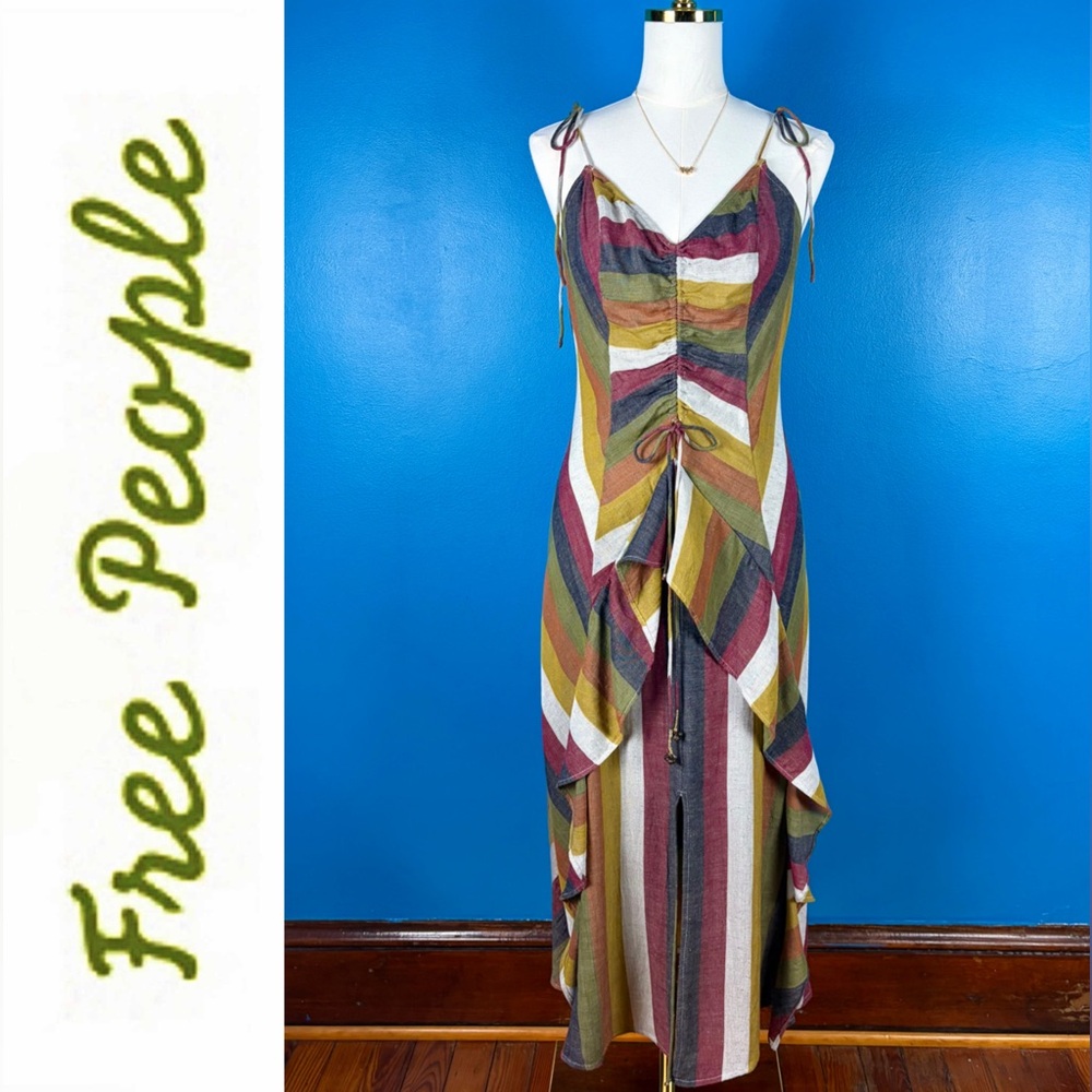 FREE PEOPLE "In The Sun" Linen Midi Dress, Size M, EUC